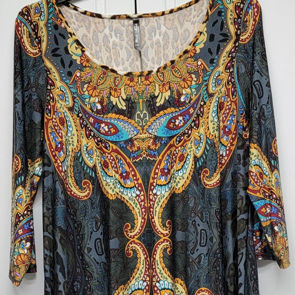 White Mark Women's Tunic 3/4 Sleeve Print Top Gently Worn Size 1XL